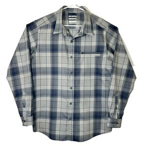 Columbia Shirt Blue Grey Plaid Omni-Shade Sun Protection Hiking Gorp Men's Large